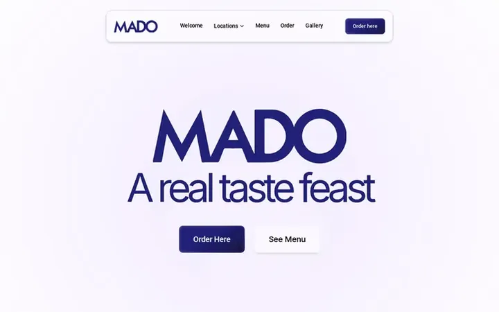 First screen of the Mado website, a Turkish restaurant